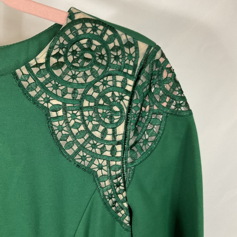 ANTONIO MELANI Emerald Green Long-Sleeve Dress with Beaded Lace Shoulders - Picture 3 of 7